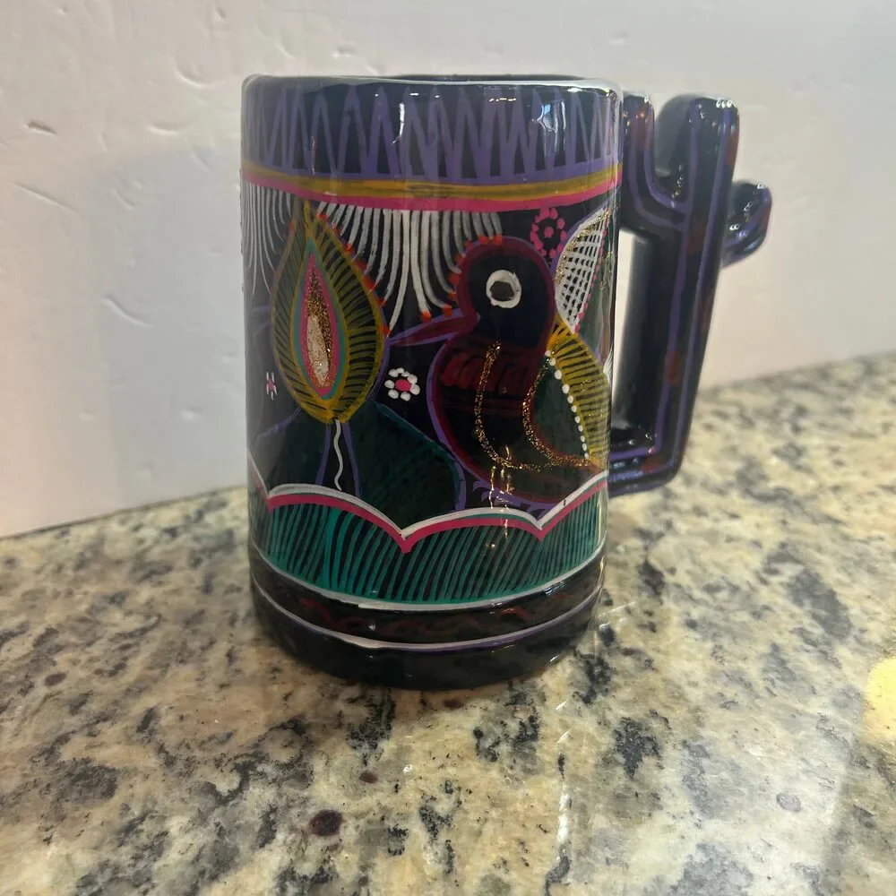 Handcrafted Multicolored Peacock Bird Design Mug -Mexico